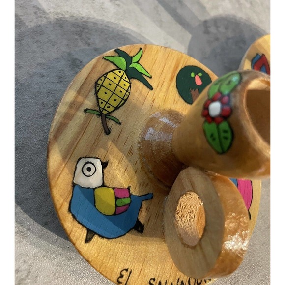 2 - Small Colorful Wooden Candle Stick Holders Made In EL Salvador - Picture 11 of 13